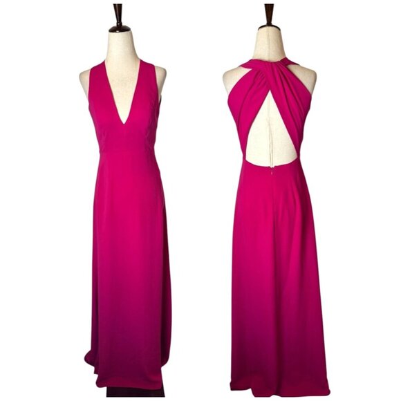 Jill Stuart Dress Women 0 Hot Pink V Neck Twisted Back Sleeveless Gown NWT Party - Picture 1 of 13